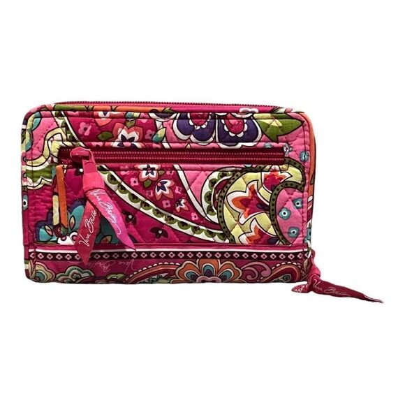 Vera Bradley Pink Swirls Turn Lock Wallet Floral Breast Cancer Pattern EUC - Picture 2 of 5
